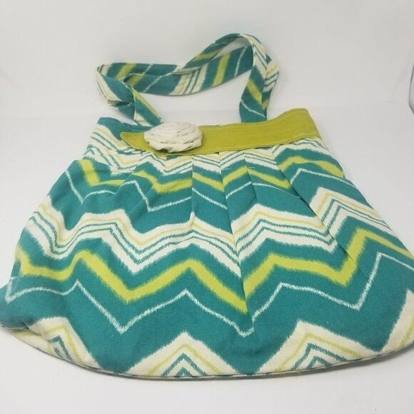 Lightweight Canvas Chevron Bag with Fabric Rose - Picture 6 of 16